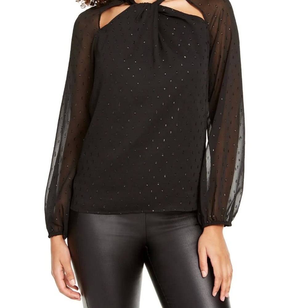Thalia Sodi Women's Twist-Neck Long Sleeve Top Black Size XS